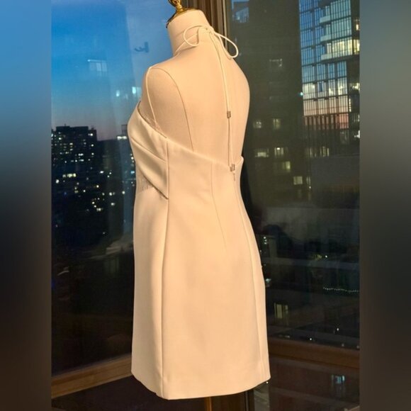 🆕 SELF PORTRAIT 🧿 NWOT White Crepe Halterneck Mini Dress, Sz UK 8 / US 4 - Picture 9 of 16